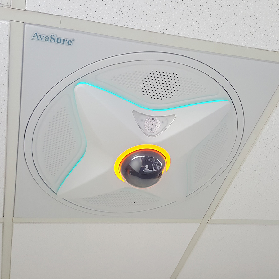 AvaSure Guardian® Ceiling Device installed in white ceiling tile